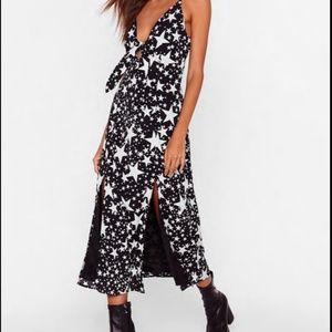 Nasty Gal star print tie front slit midi dress